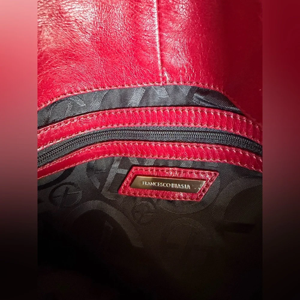 Francesco Biasia Red Leather Handbag Satchel Purse: MINT condition 💄👠 - Picture 7 of 9